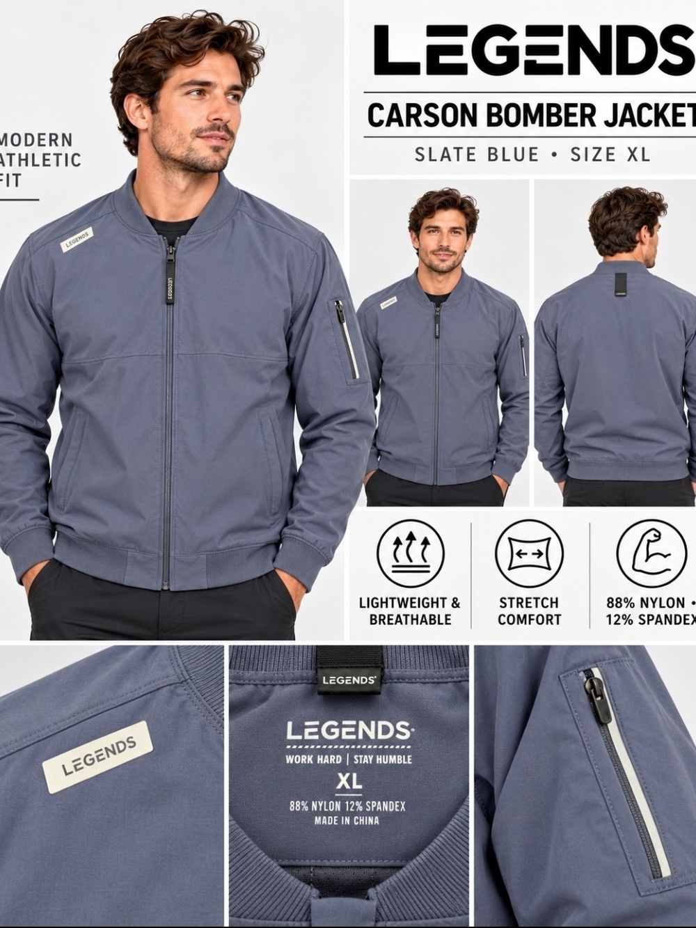 Legends Carson Bomber Jacket Slate Blue Men’s XL NEW/TAGS!